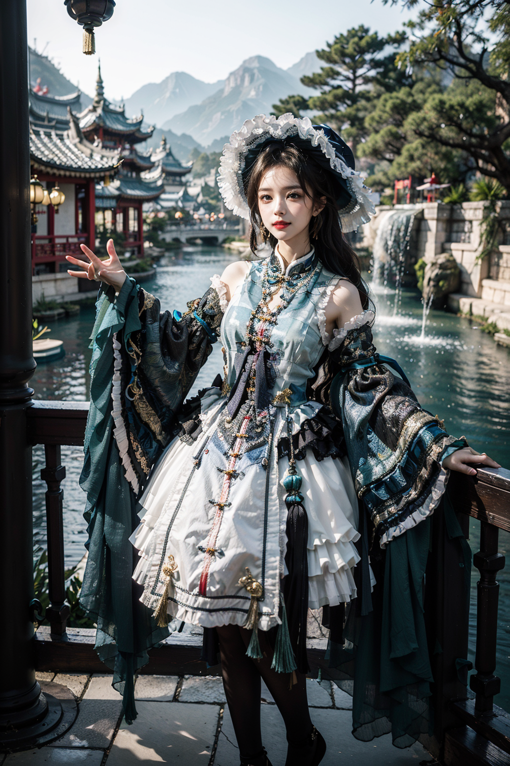 00187-2046194896-best quality, quality, masterpiece, photorealistic, arms at side, 1girl, solo, full body, cns attire, layered dress, hat, detach.png
